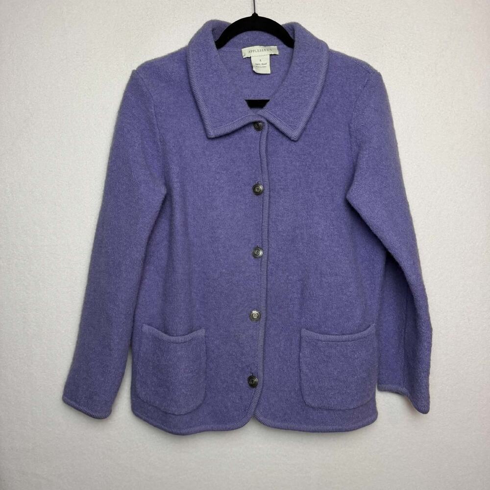 Appleseed's Vintage Purple Wool Button Front Jacket Women Size L Cottage Grandma